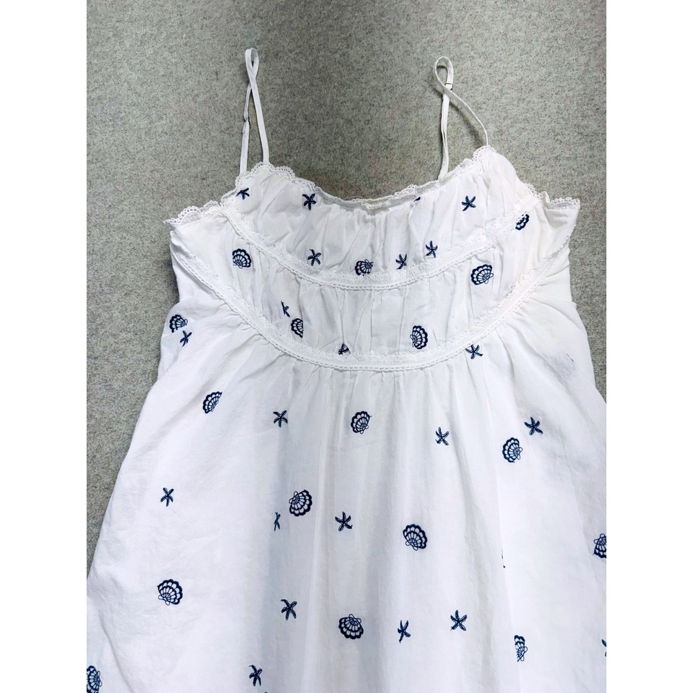 Simple Retro White Embroidered Midi Dress S Cottagecore Coastal Summer Flowy - Picture 5 of 11